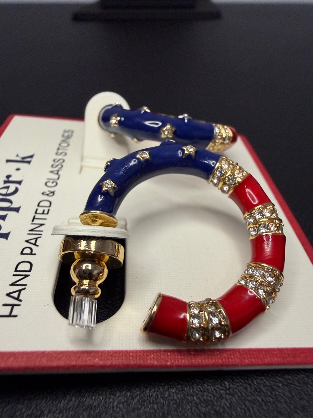 Piper K | 4th of July Americas Birthday Hoop Rhinestone Earrings 🇺🇸 - Picture 4 of 5